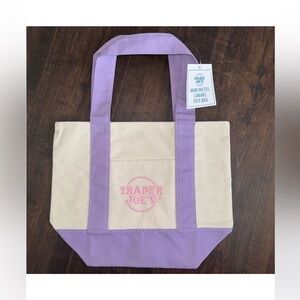 NWT Trader Joe’s mini pastel canvas tote bags lavender and white